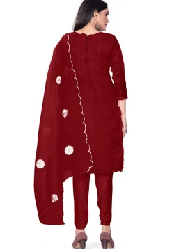 Embroidered Organza Straight Suit in Maroon