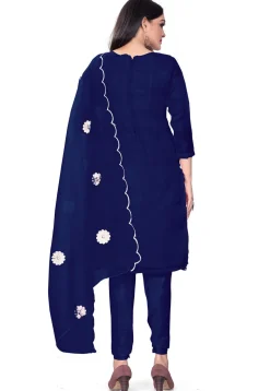 Embroidered Organza Straight Suit in Navy Blue