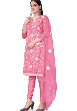 Embroidered Organza Straight Suit in Pink