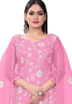 Embroidered Organza Straight Suit in Light Pink