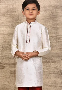 Embroidered Placket Dupion Silk Kurta in White