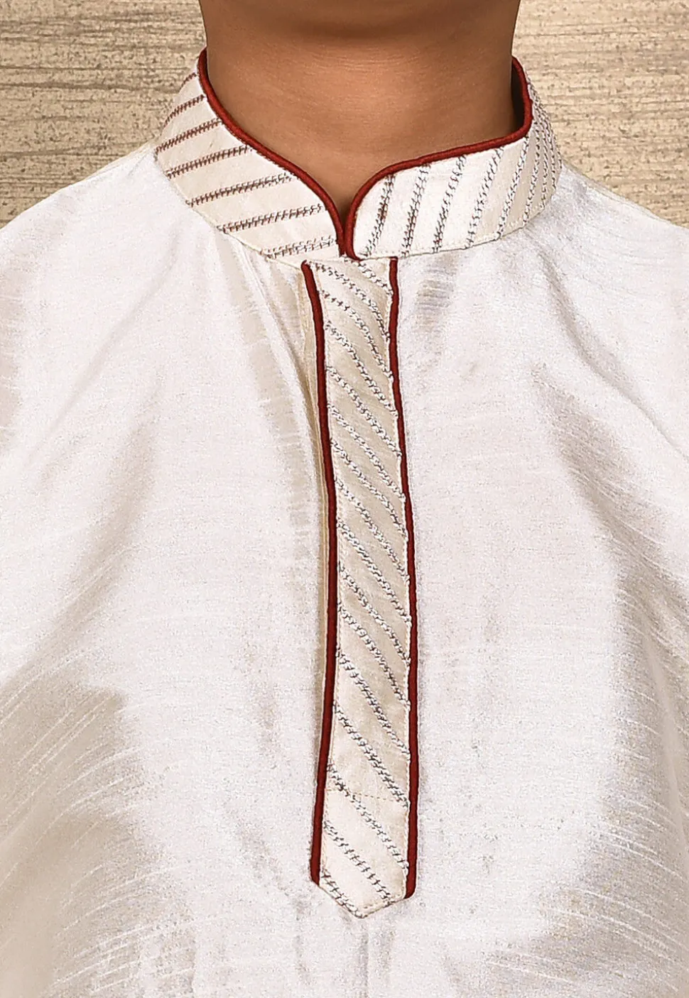 Embroidered Placket Dupion Silk Kurta in White