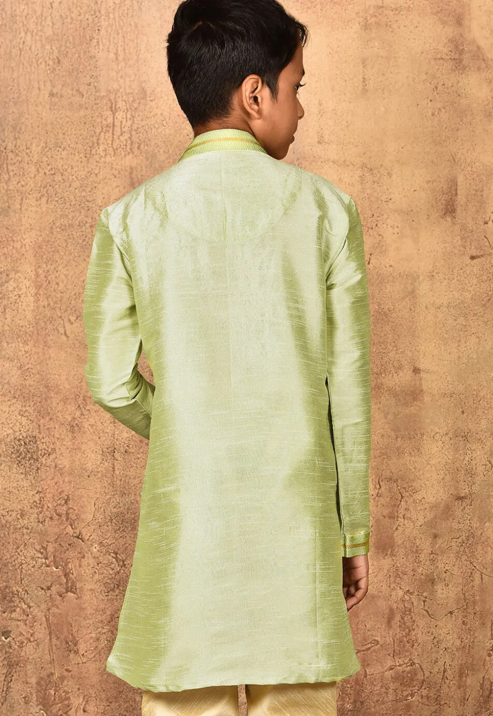 Embroidered Placket Dupion Silk Kurta in Pastel Green
