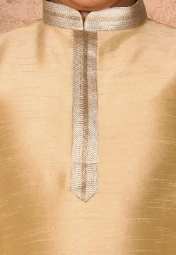 Embroidered Placket Dupion Silk Kurta in Beige