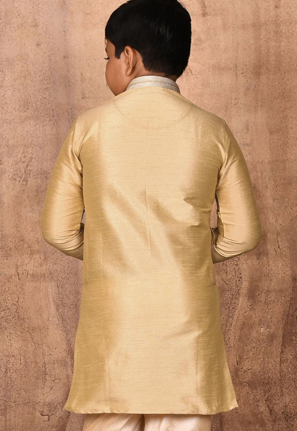 Embroidered Placket Dupion Silk Kurta in Beige