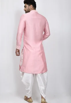 Embroidered Placket Dupion Silk Dhoti Kurta in Pink