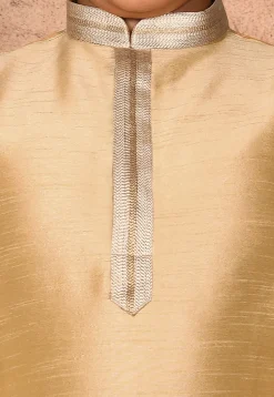 Embroidered Placket Dupion Silk Kurta Set in Beige