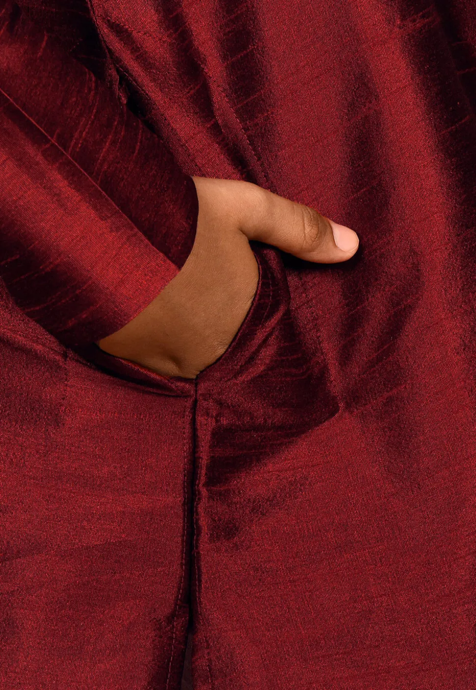 Embroidered Placket Dupion Silk Kurta in Maroon