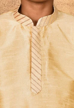 Embroidered Placket Dupion Silk Kurta in Light Beige