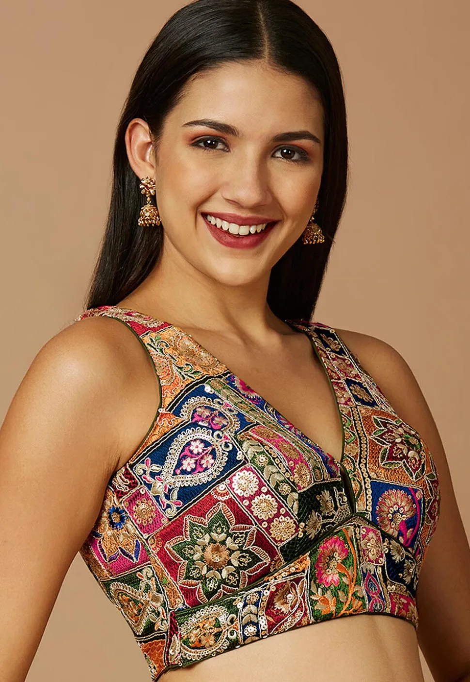 Embroidered Polyester Blouse in Multicolor