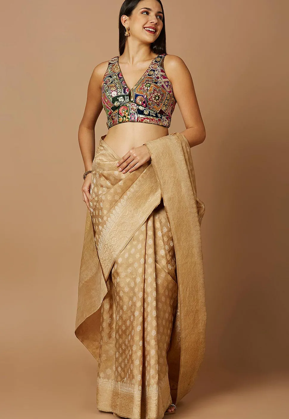 Embroidered Polyester Blouse in Multicolor