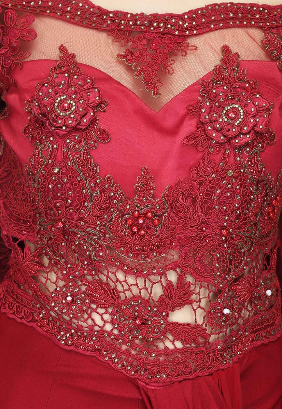 Embroidered Polyester Gown with attached Dupatta in Maroon