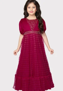 Embroidered Polyester Gown in Pink