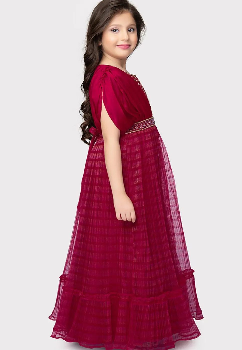 Embroidered Polyester Gown in Pink