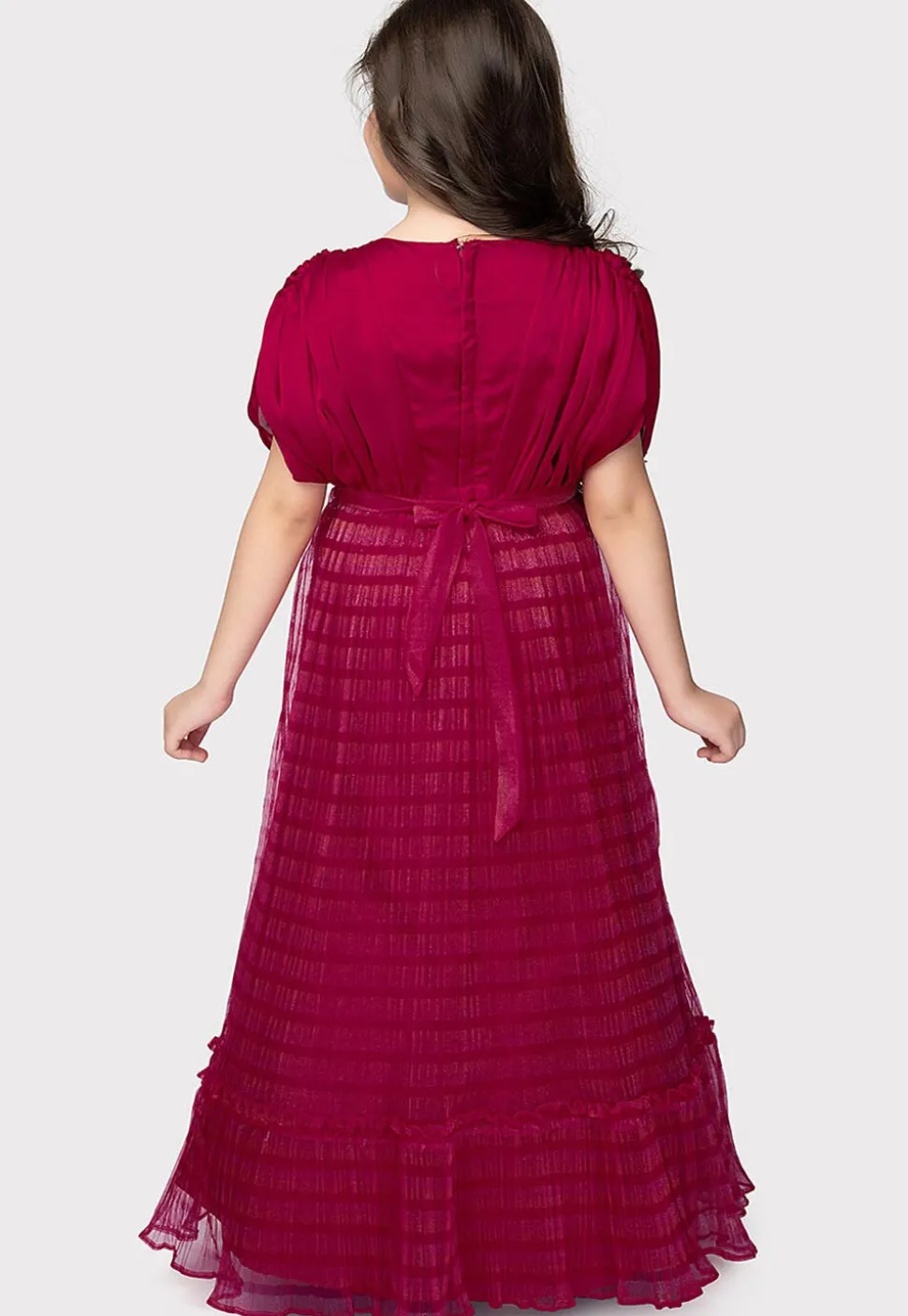 Embroidered Polyester Gown in Pink