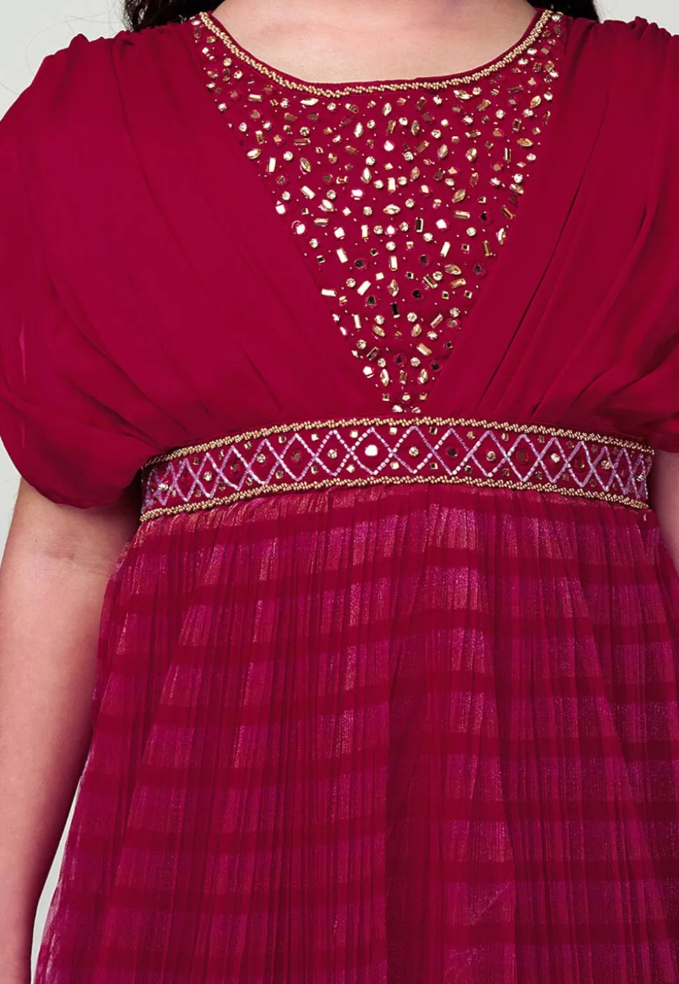 Embroidered Polyester Gown in Pink