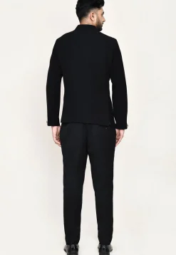 Embroidered Polyester Jodhpuri Suit in Black