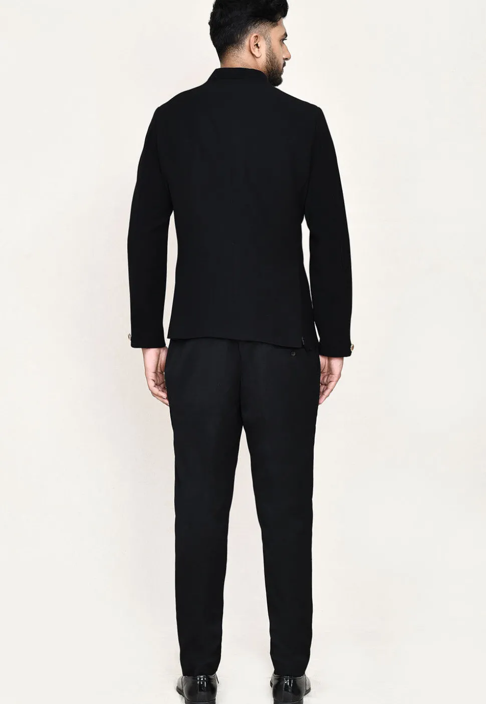 Embroidered Polyester Jodhpuri Suit in Black