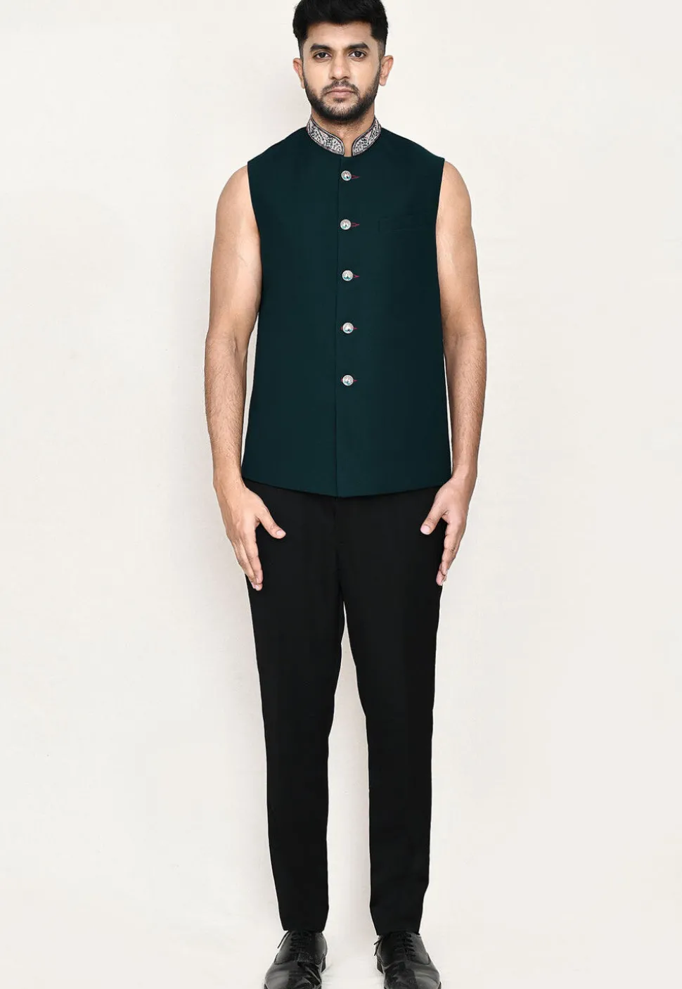 Embroidered Polyester Jodhpuri Suit in Teal Green