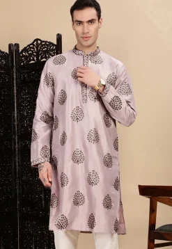 Embroidered Polyester Kurta in Light Purple