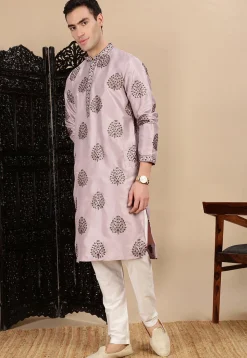 Embroidered Polyester Kurta in Light Purple