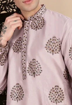 Embroidered Polyester Kurta in Light Purple