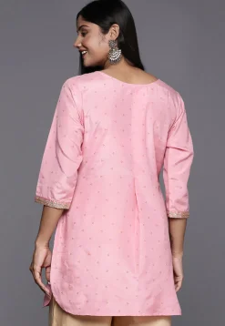 Embroidered Polyester Kurti in Pink