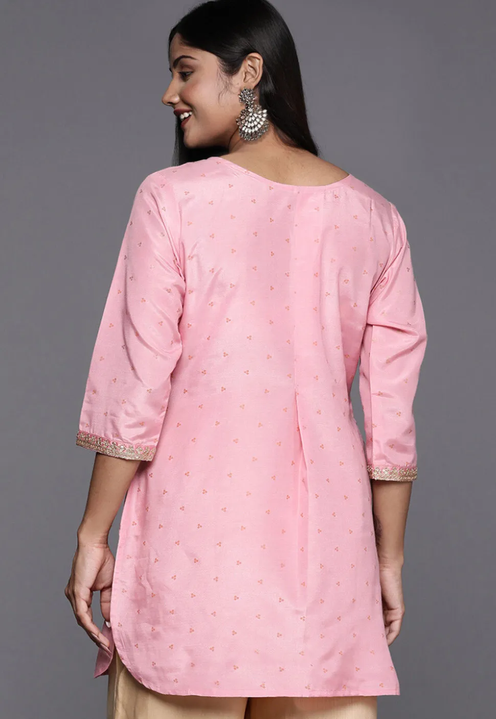 Embroidered Polyester Kurti in Pink
