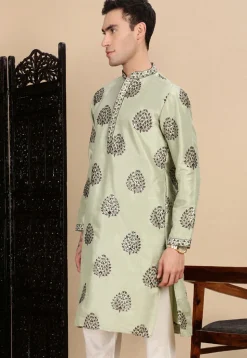 Embroidered Polyester Kurta in Light Green