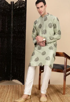 Embroidered Polyester Kurta in Light Green