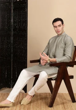 Embroidered Polyester Kurta in Grey
