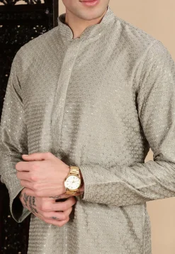 Embroidered Polyester Kurta in Grey