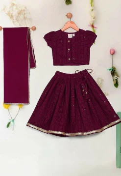 Embroidered Polyester Lehenga in Maroon