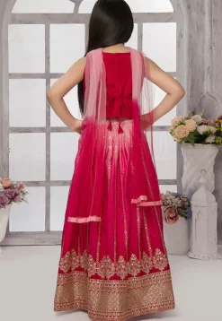Embroidered Polyester Lehenga in Pink