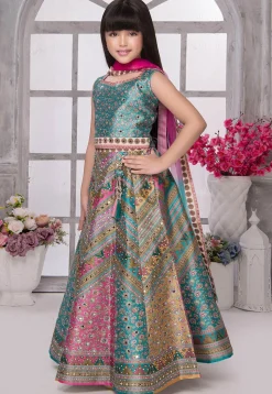 Embroidered Polyester Lehenga in Multicolor