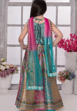 Embroidered Polyester Lehenga in Multicolor