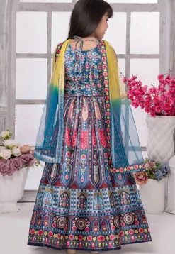 Embroidered Polyester Lehenga in Blue