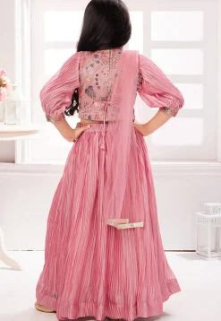 Embroidered Polyester Lehenga in Pink