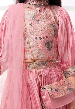 Embroidered Polyester Lehenga in Pink