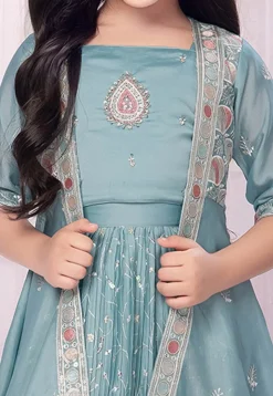 Embroidered Polyester Lehenga in Light Blue