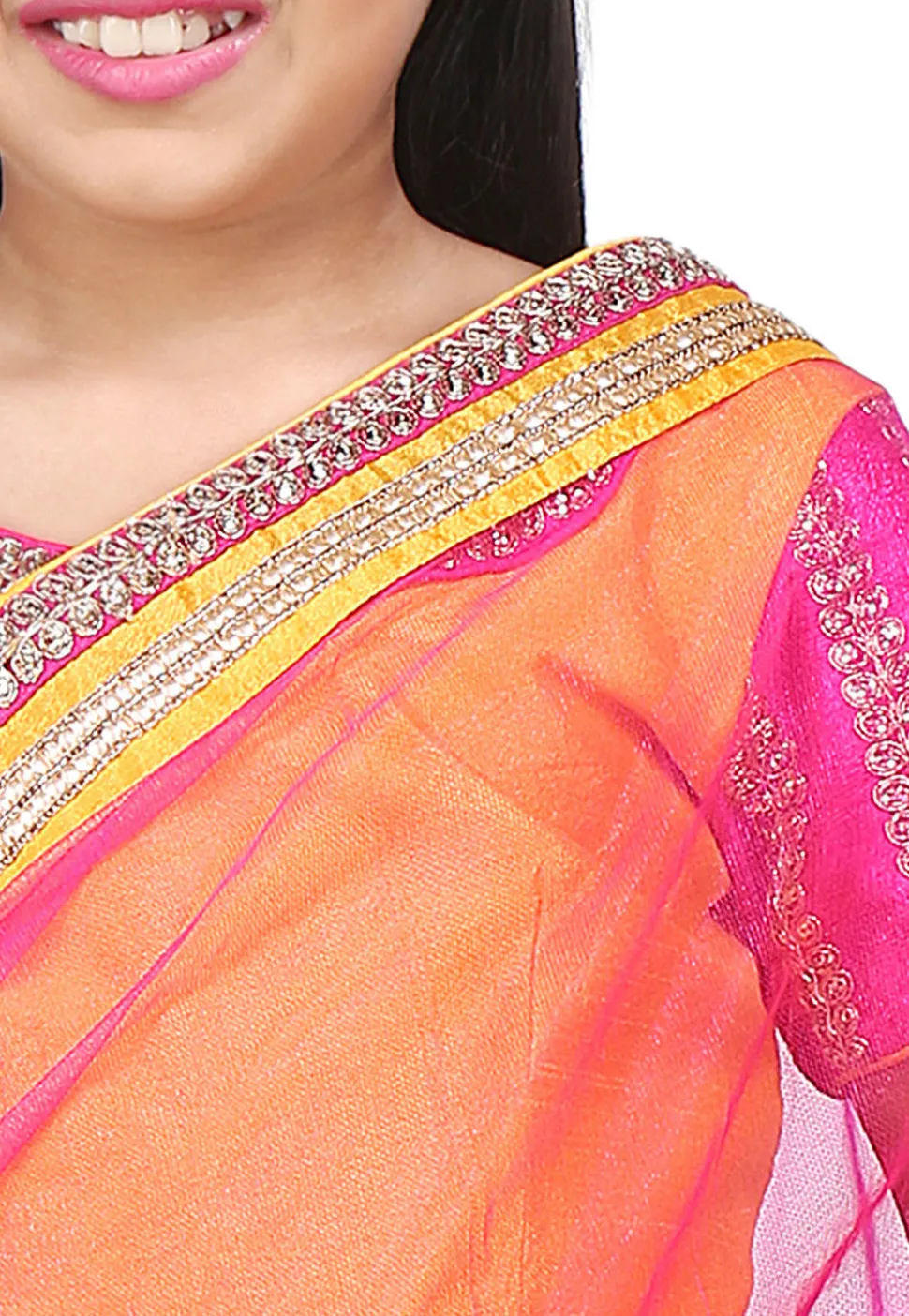 Embroidered Pre Stitched Net Saree in Fuchsia