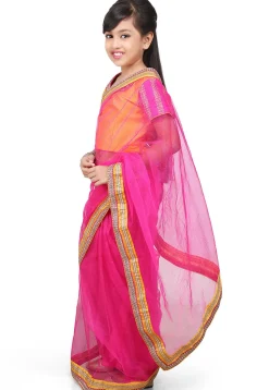 Embroidered Pre Stitched Net Saree in Fuchsia
