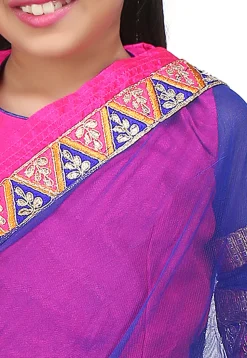 Embroidered Pre Stitched Net Saree in Royal Blue and Fuchsia