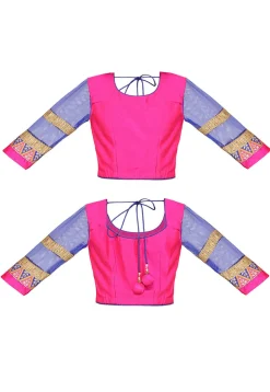 Embroidered Pre Stitched Net Saree in Royal Blue and Fuchsia