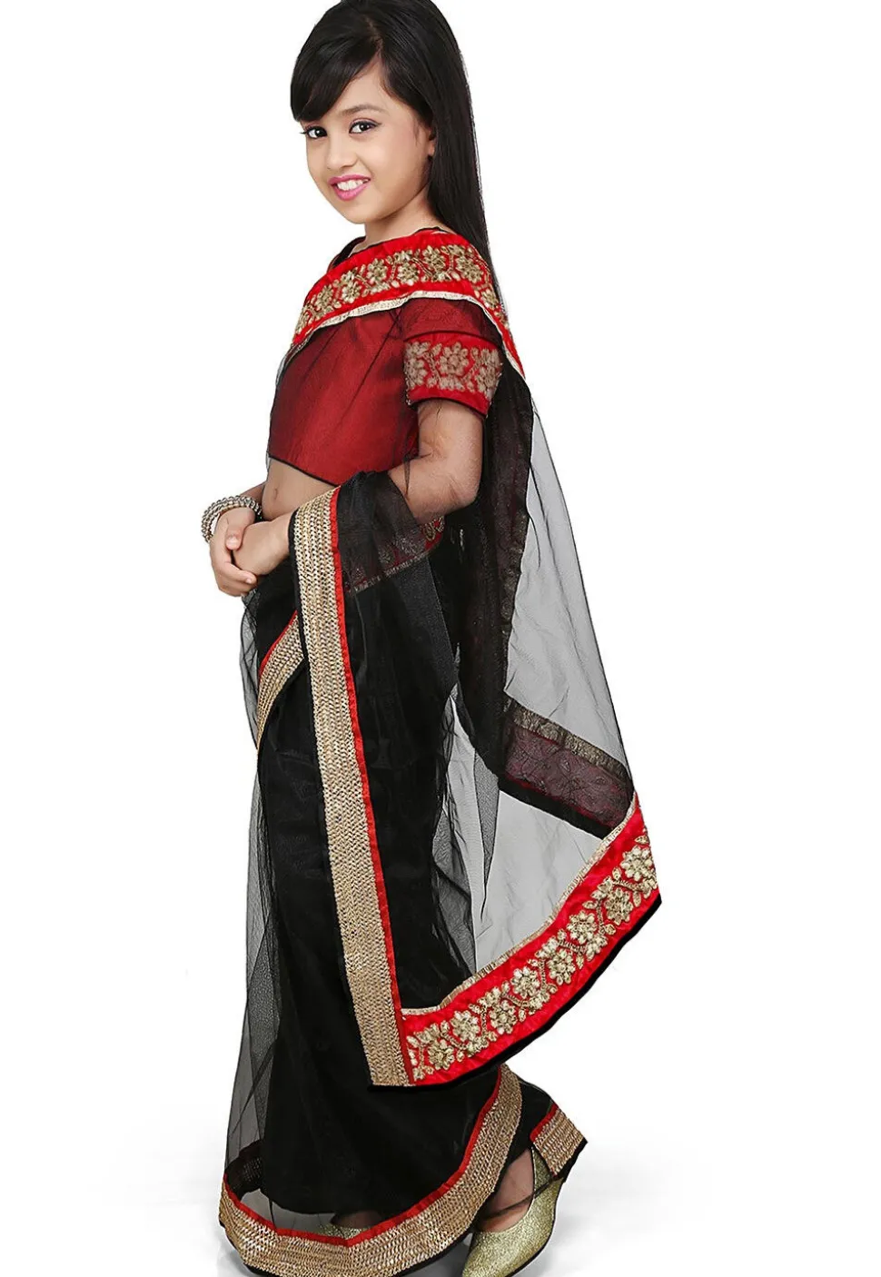Embroidered Pre Stitched Net Saree in Black