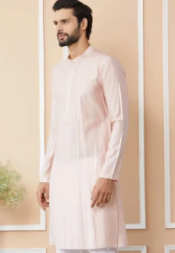 Embroidered Pure Chanderi Silk Kurta in Baby Pink