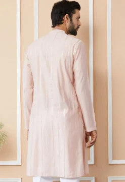 Embroidered Pure Chanderi Silk Kurta in Baby Pink