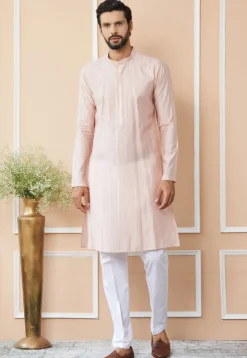 Embroidered Pure Chanderi Silk Kurta in Baby Pink