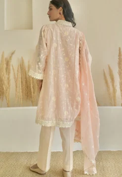 Embroidered Pure Chanderi Silk Pakistani Suit in Light Peach