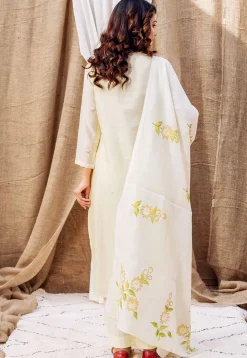Embroidered Pure Chanderi Silk Pakistani Suit in Light Yellow